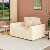 Advwin 1 Seater Sofa Corduroy Armchair Couch Lounge Comfy Sofa with Cushion Beige