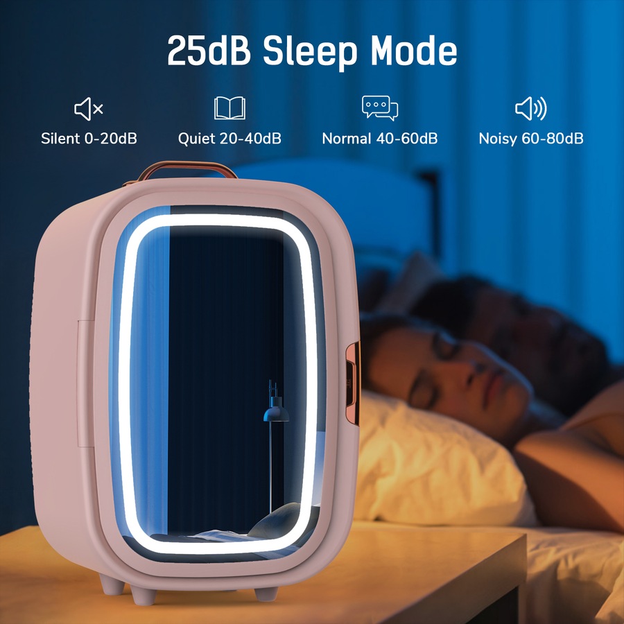 Advwin 15L Mini Makeup Fridge with LED Makeup Mirror Cosmetics Refrigerator Pink