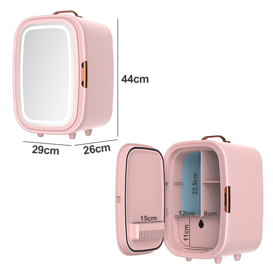 Advwin 15L Mini Makeup Fridge with LED Makeup Mirror Cosmetics Refrigerator Pink