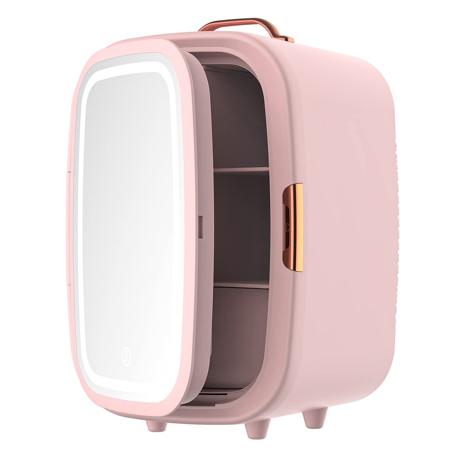 Advwin 15L Mini Makeup Fridge with LED Makeup Mirror Cosmetics Refrigerator Pink