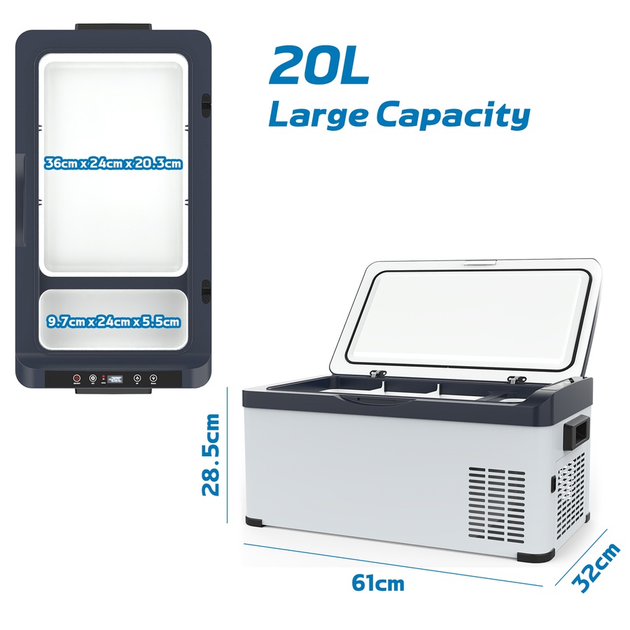 ADVWIN 12V Car Refrigerator, 20L Portable Car Fridge Freezer Compressor Cooler, 12V DC 220~240V AC for Truck Van RV Camper SUV Travel Camping Road Trips