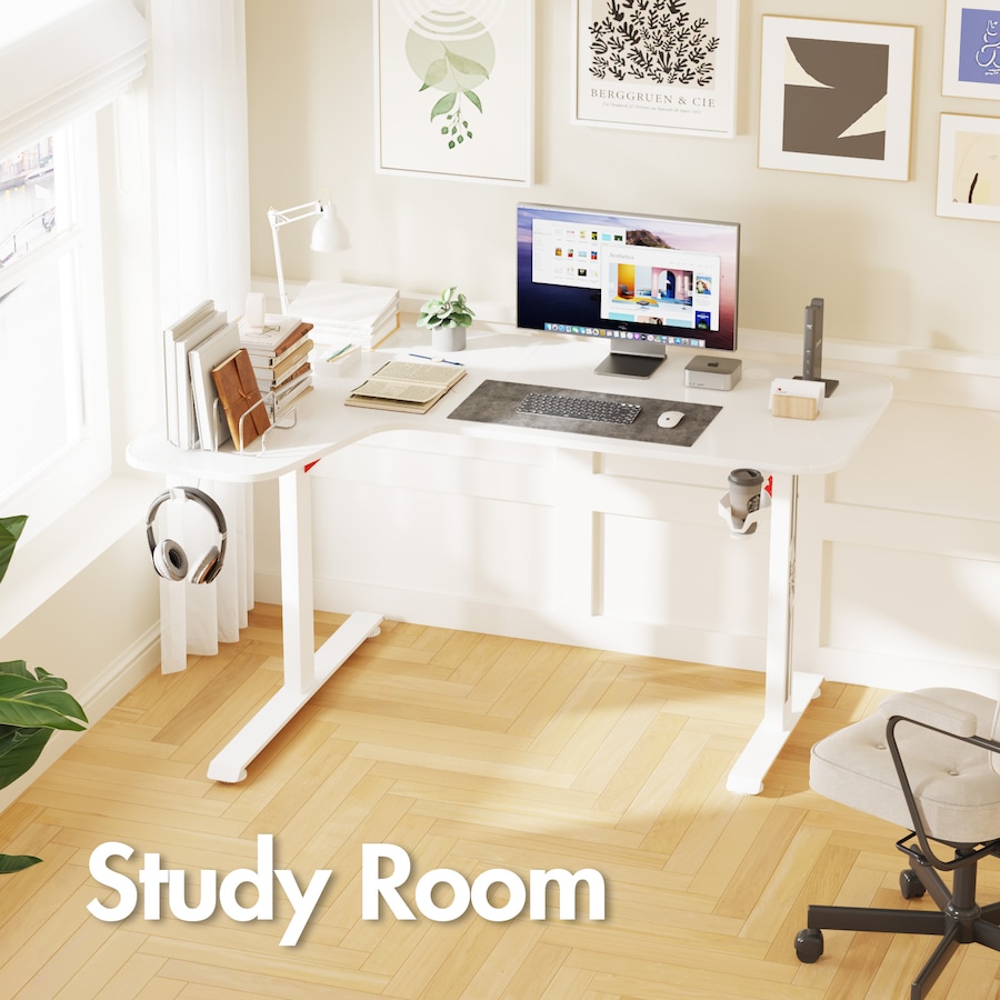 Advwin L Shape LED Gaming Desk 140cm Corner Table Computer Desk White