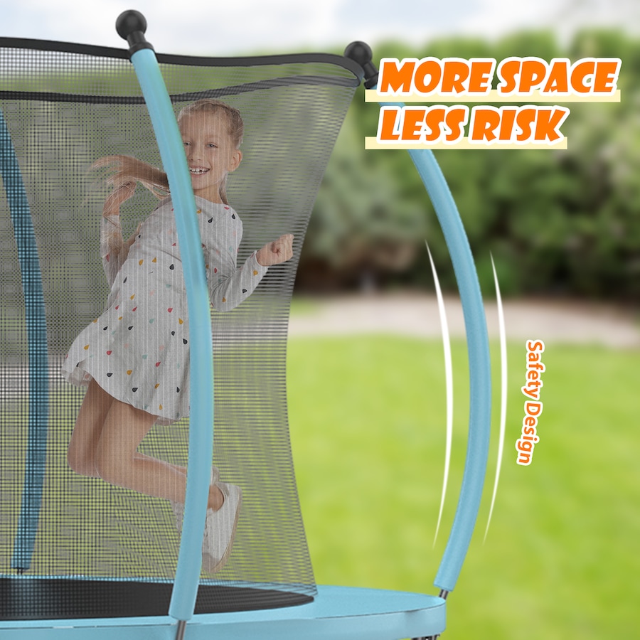 Advwin 14FT Trampoline Outdoor for Kids, Recreational Trampoline for Children Birthday Gifts w/Safety Enclosure Net, Ladder, Max Limit 150 kg Blue