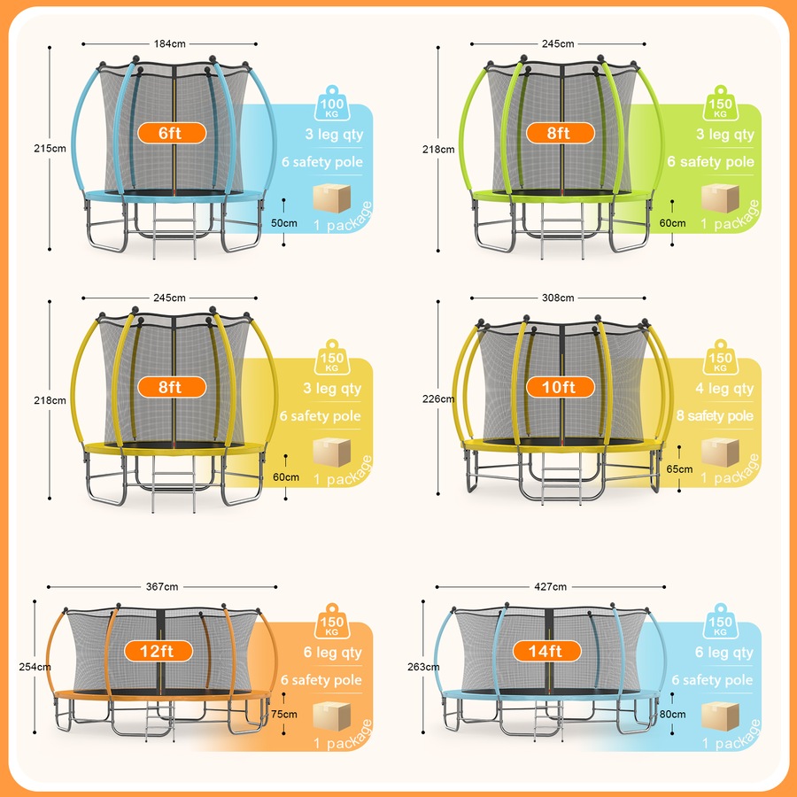 Advwin 14FT Trampoline Outdoor for Kids, Recreational Trampoline for Children Birthday Gifts w/Safety Enclosure Net, Ladder, Max Limit 150 kg Blue