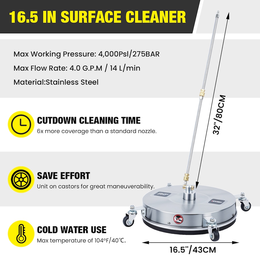 Advwin 16.5" Pressure Washer Surface Cleaner, 1/4" Quick Connector-4000 PSI