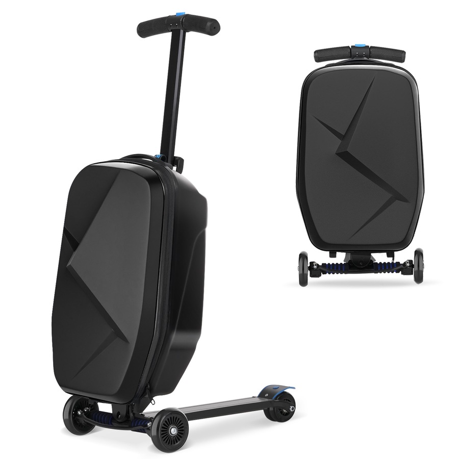 Advwin 2-in-1 Foldable Scooter Suitcase fou Kids & Adults 37L Carry-on Luggage & Travel Scooter Kids Ride On Luggage with Wheels Black