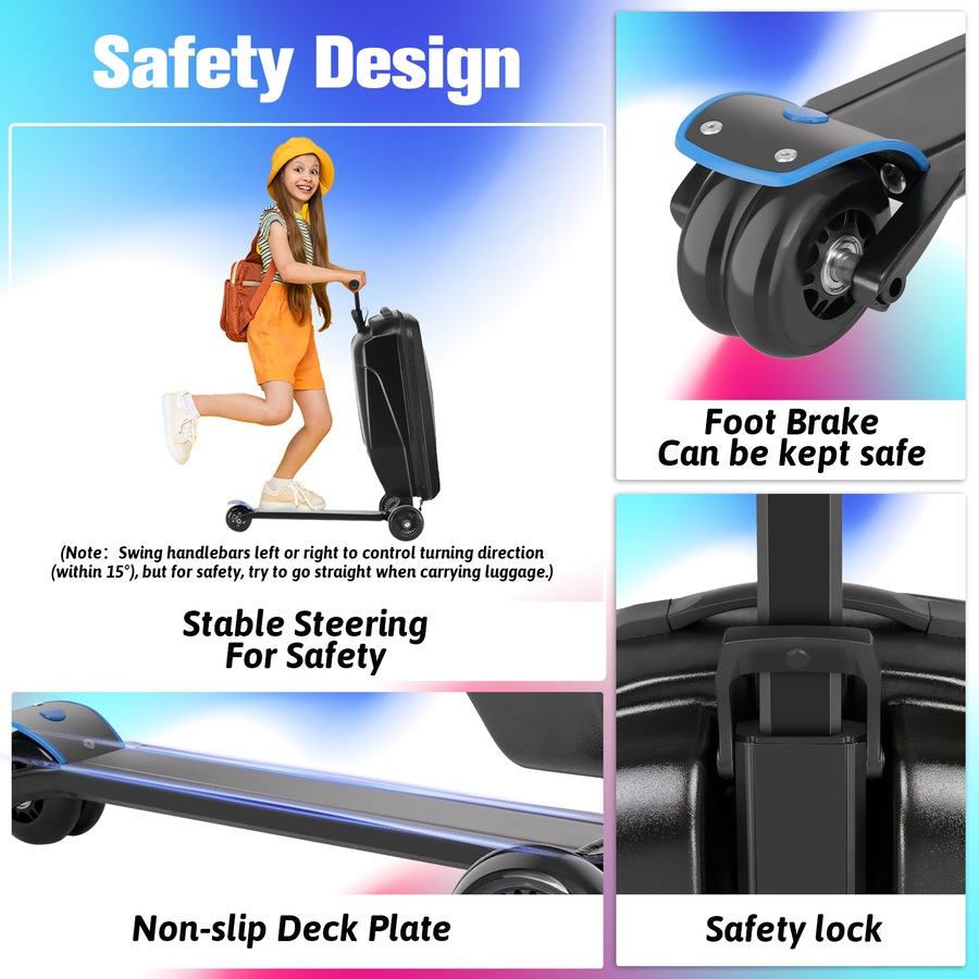 Advwin 2-in-1 Foldable Scooter Suitcase fou Kids & Adults 37L Carry-on Luggage & Travel Scooter Kids Ride On Luggage with Wheels Black