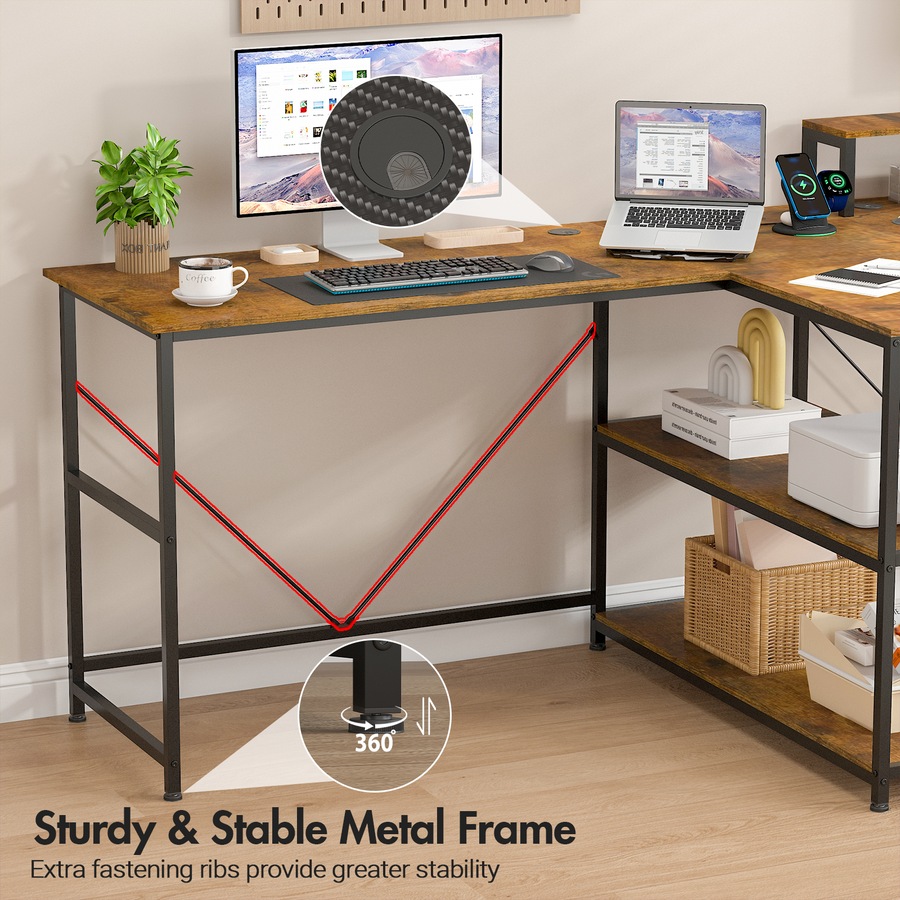 Advwin 2 Person Gaming Desk Long Office Computer Desk with LED Light & Power Outlet Two Person Desk with Storage Power Strip & Monitor Shelf for Home Office, Walnut