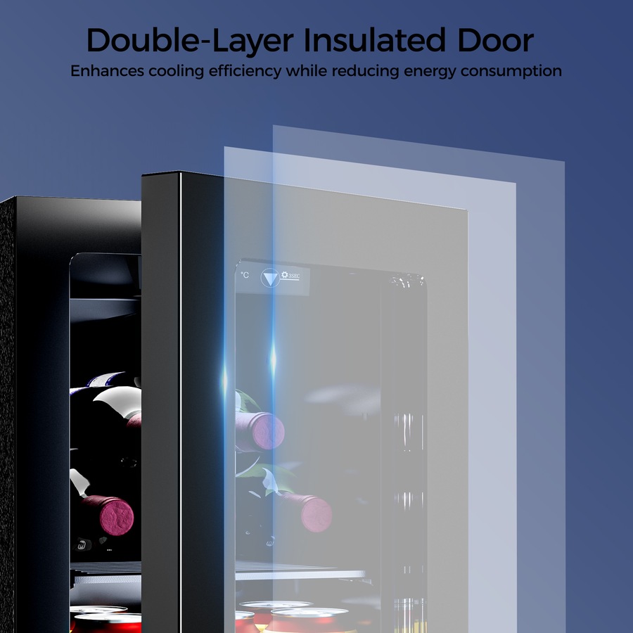 Advwin 20L Mini Bar Fridge, Portable Compact Refrigerator Cooler with Adjustable Temperature, Wine Cooler for Beer, Wine, Soda, Countertop Small Fridge for Office, Bedroom, Black