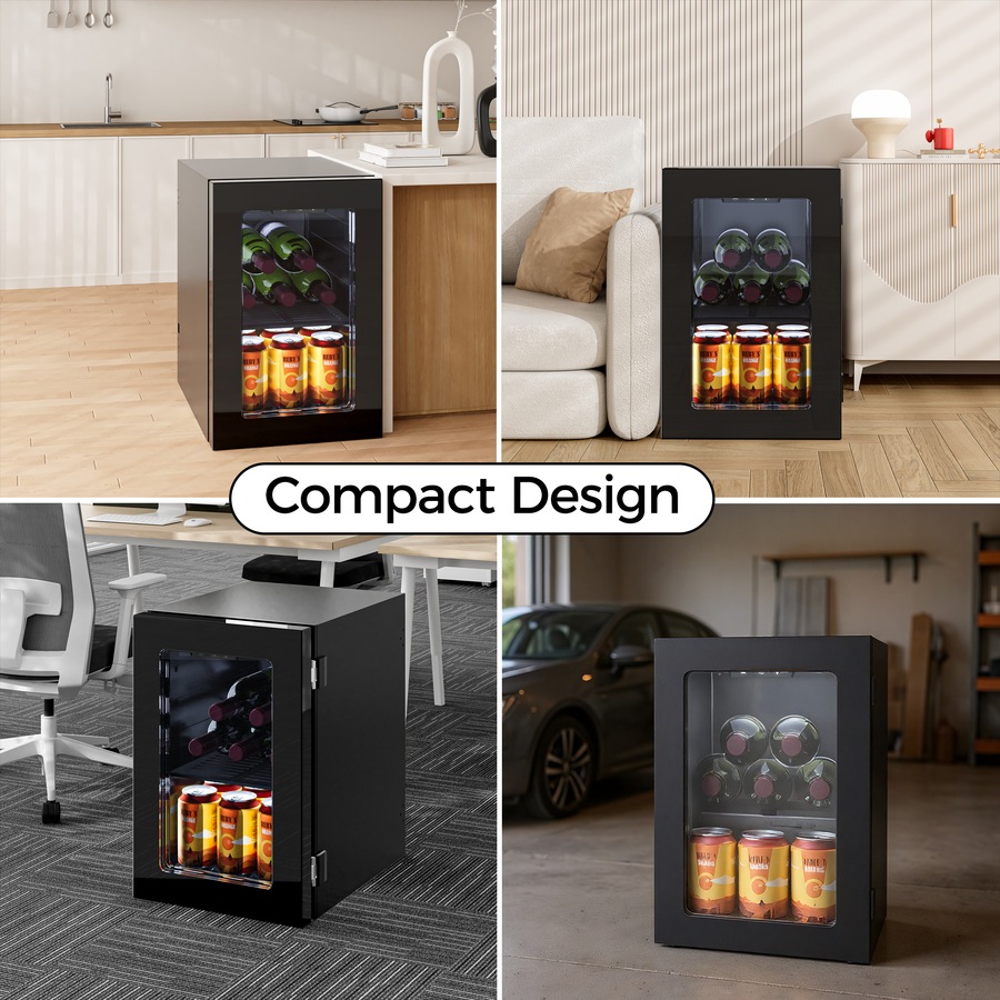 Advwin 20L Mini Bar Fridge, Portable Compact Refrigerator Cooler with Adjustable Temperature, Wine Cooler for Beer, Wine, Soda, Countertop Small Fridge for Office, Bedroom, Black