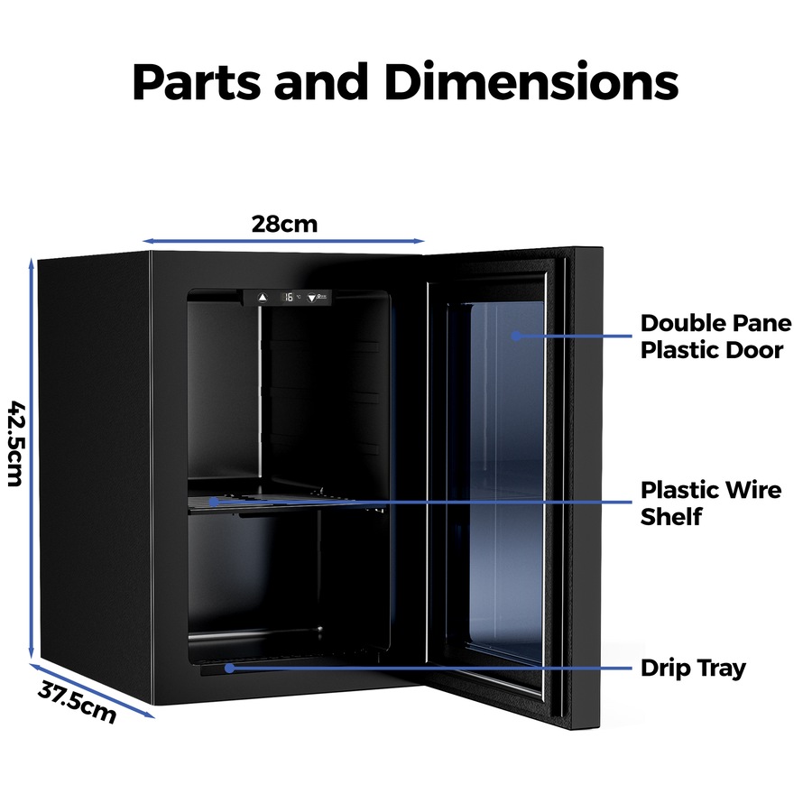 Advwin 20L Mini Bar Fridge, Portable Compact Refrigerator Cooler with Adjustable Temperature, Wine Cooler for Beer, Wine, Soda, Countertop Small Fridge for Office, Bedroom, Black