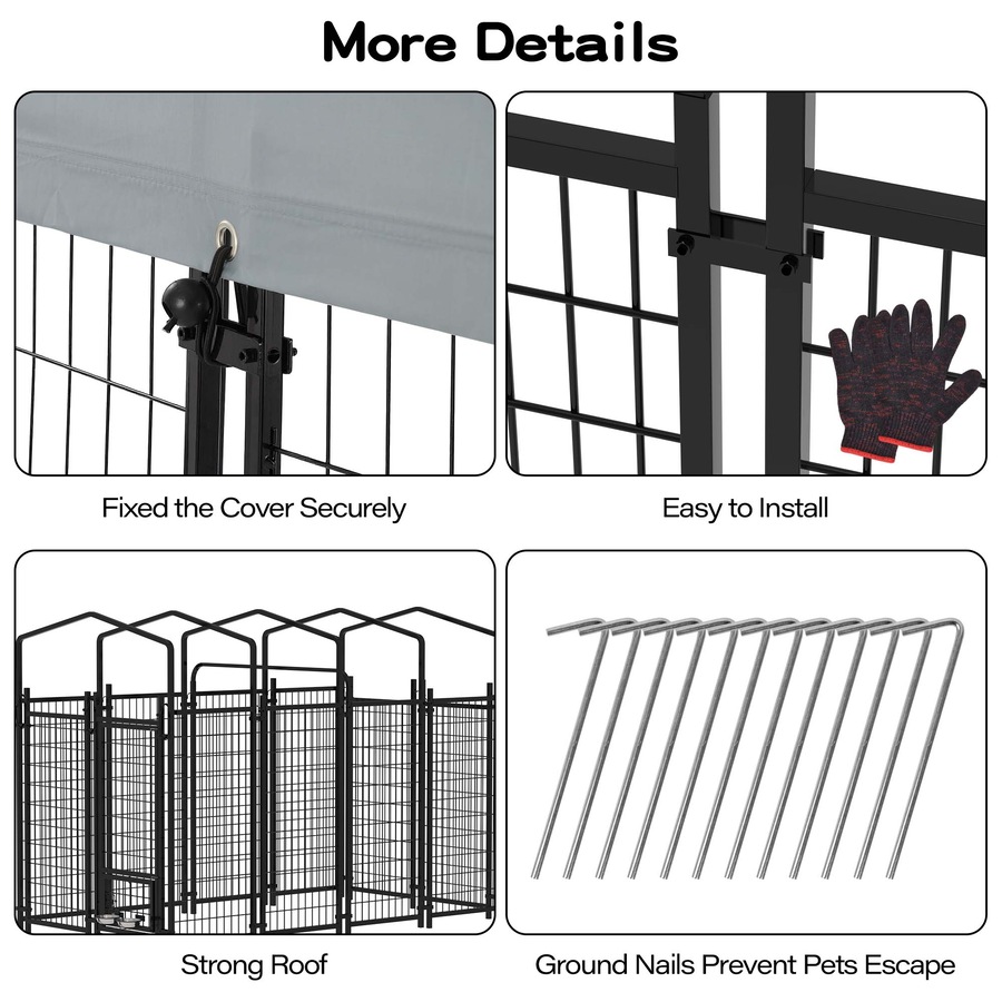 Advwin 240CM Pet Dog Kennel Heavy Duty Metal Dog Cage Outdoor Pet Cage Fence Pen House Enclosure