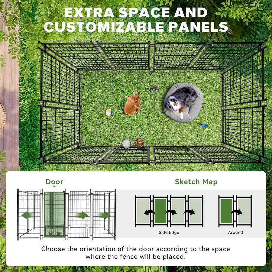 Advwin 240CM Pet Dog Kennel Heavy Duty Metal Dog Cage Outdoor Pet Cage Fence Pen House Enclosure