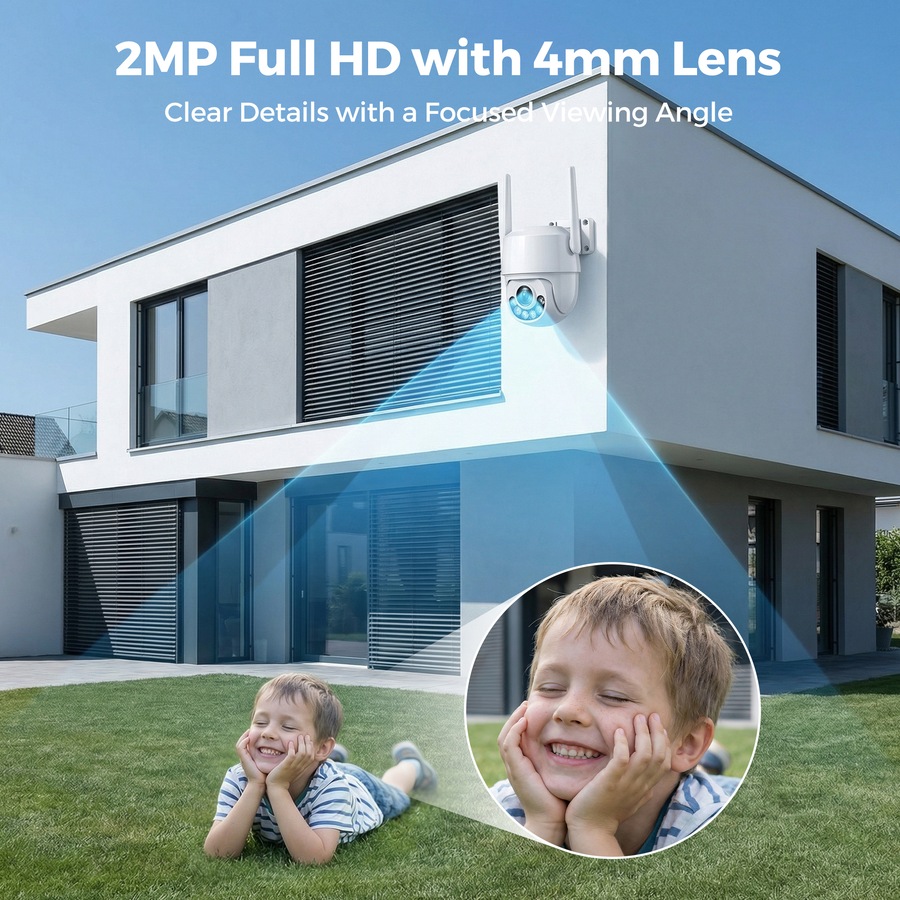 Advwin 2MP WiFi Security Camera Outdoor, Color Night Vision, 355 Degree Pan 55 Degree Tilt, Two-Way Audio, Motion Alert, IP66