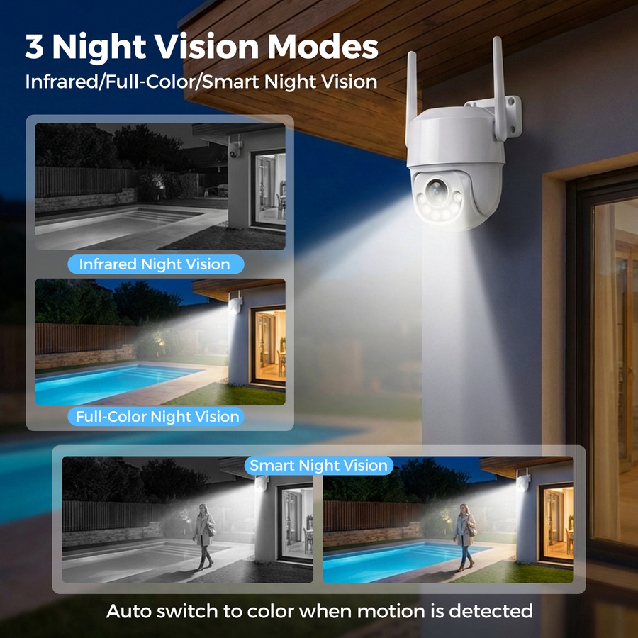 Advwin 2MP WiFi Security Camera Outdoor, Color Night Vision, 355 Degree Pan 55 Degree Tilt, Two-Way Audio, Motion Alert, IP66