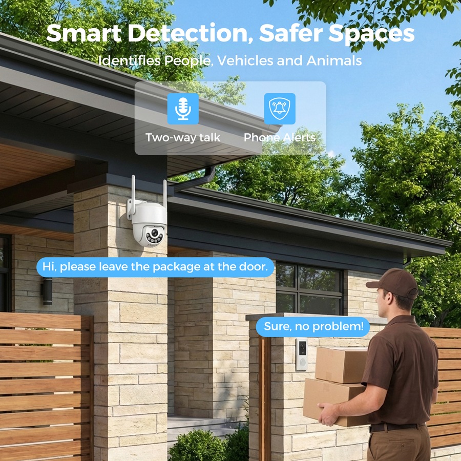 Advwin 2MP WiFi Security Camera Outdoor, Color Night Vision, 355 Degree Pan 55 Degree Tilt, Two-Way Audio, Motion Alert, IP66