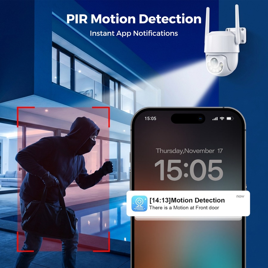 Advwin 2MP WiFi Security Camera Outdoor, Color Night Vision, 355 Degree Pan 55 Degree Tilt, Two-Way Audio, Motion Alert, IP66