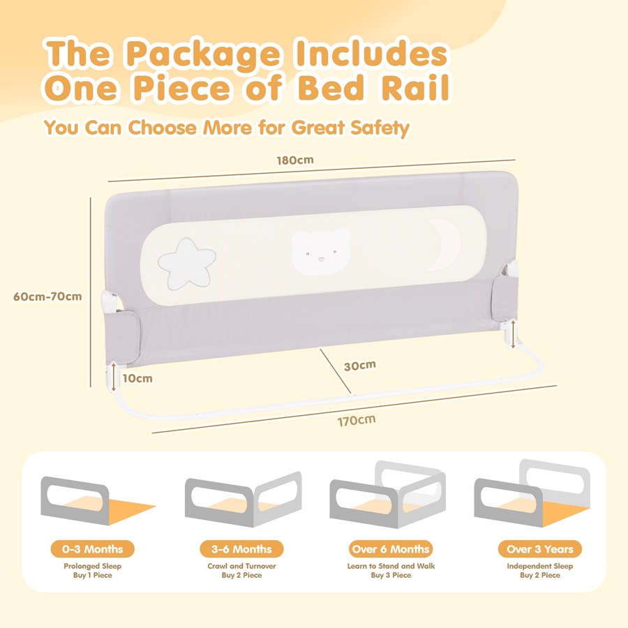 Advwin 2pcs 180cm Folding Baby Bed Rail Height Adjustable Kids Safety Bed Rail Toddler Protect Guard