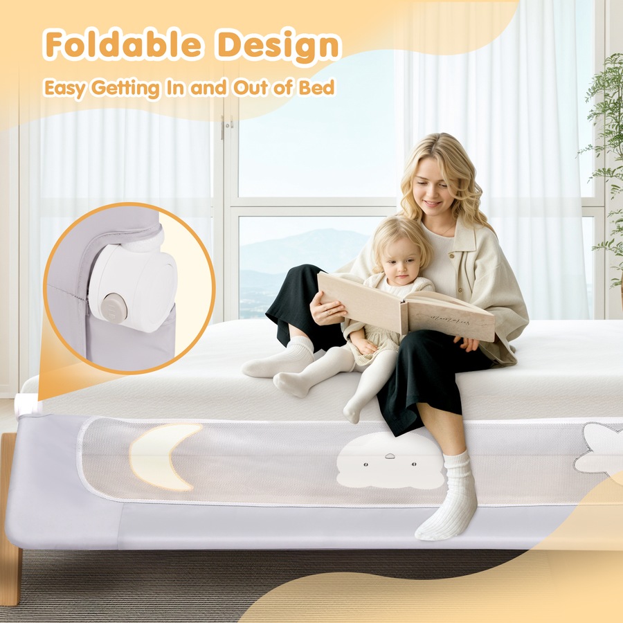 Advwin 2pcs 180cm Folding Baby Bed Rail Height Adjustable Kids Safety Bed Rail Toddler Protect Guard