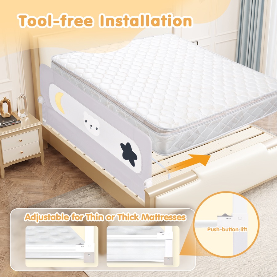 Advwin 2pcs 180cm Folding Baby Bed Rail Height Adjustable Kids Safety Bed Rail Toddler Protect Guard