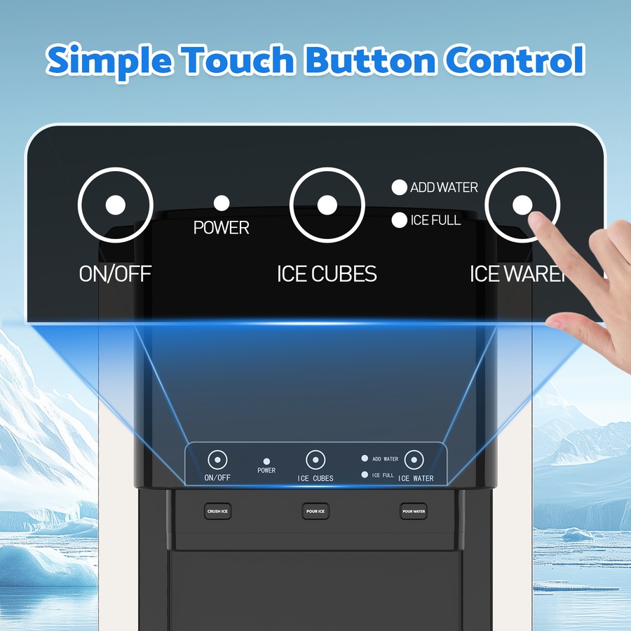 Advwin 3 in 1 Ice Maker Machine Countertop Crushed Ice Cube Maker and Ice Crusher with Cold Water Dispenser Stainless Steel for Home Kitchen