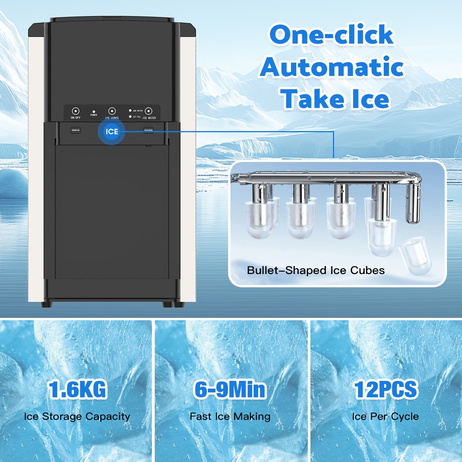 Advwin 3 in 1 Ice Maker Machine Countertop Crushed Ice Cube Maker and Ice Crusher with Cold Water Dispenser Stainless Steel for Home Kitchen