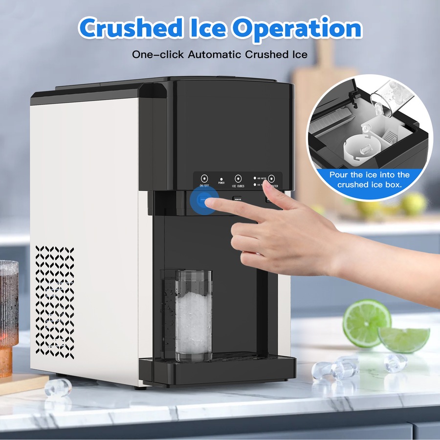 Advwin 3 in 1 Ice Maker Machine Countertop Crushed Ice Cube Maker and Ice Crusher with Cold Water Dispenser Stainless Steel for Home Kitchen