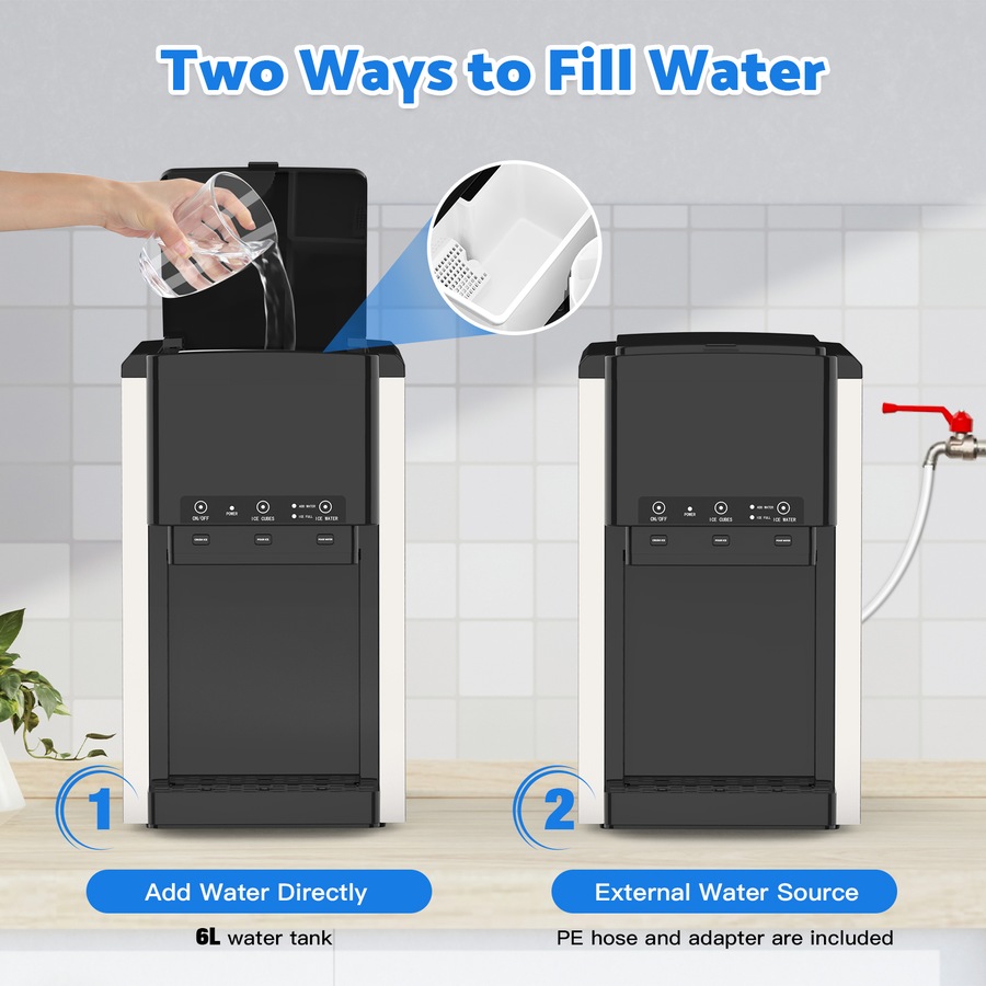 Advwin 3 in 1 Ice Maker Machine Countertop Crushed Ice Cube Maker and Ice Crusher with Cold Water Dispenser Stainless Steel for Home Kitchen