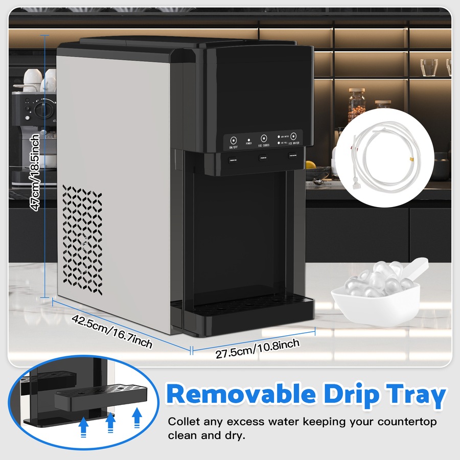 Advwin 3 in 1 Ice Maker Machine Countertop Crushed Ice Cube Maker and Ice Crusher with Cold Water Dispenser Stainless Steel for Home Kitchen