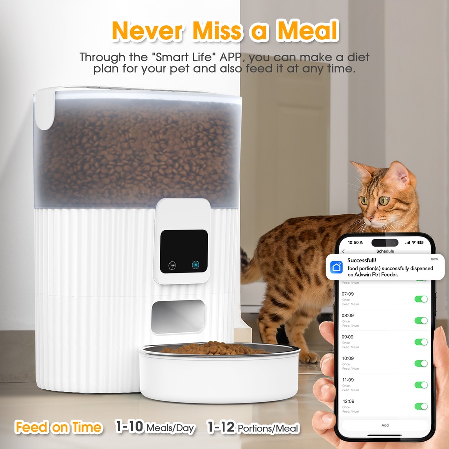 Advwin 3.5L WiFi Automatic Cat Feeder with App Remote Control, Programmable Pet Feeder, Automatic Dog Food Dispenser for Cats, Rabbits & Small Dogs