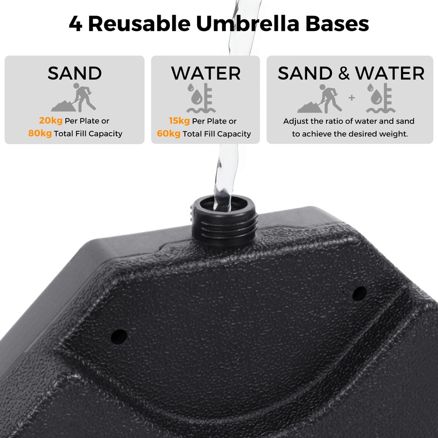 Advwin 3m Offset Hanging Cantilever Umbrella with Solar LED Lights and 4-Piece Cantilever Umbrella Base, Beige