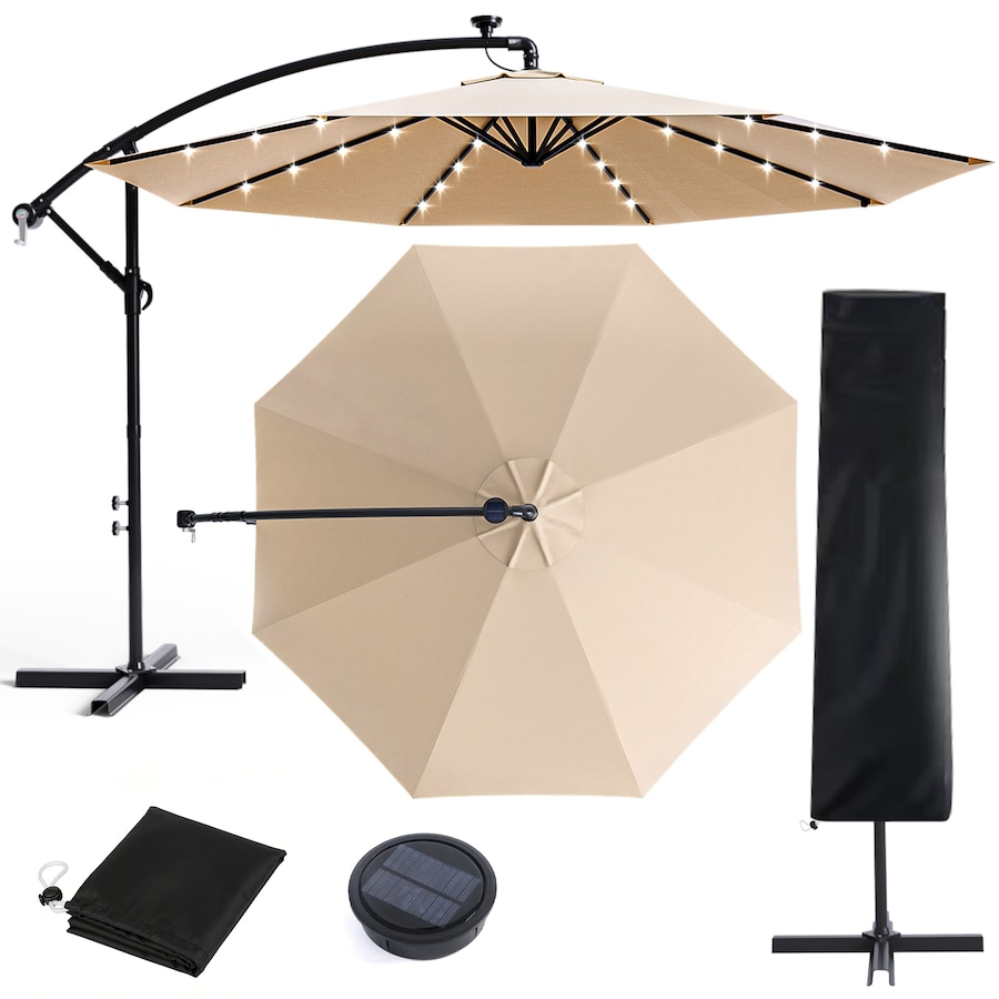 Advwin 3m Offset Hanging Cantilever Umbrella with Solar LED Lights, Beige