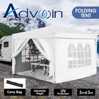 Advwin 3x3 Pop-Up Marquee Outdoor Canopy Tent White Gazebo with 2 Windows and 2 Zippered Doors