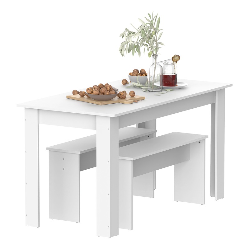 Buy Advwin 46 Seater Wood Dining Table Benches set Dining Room Kitchen Wooden Furniture (White