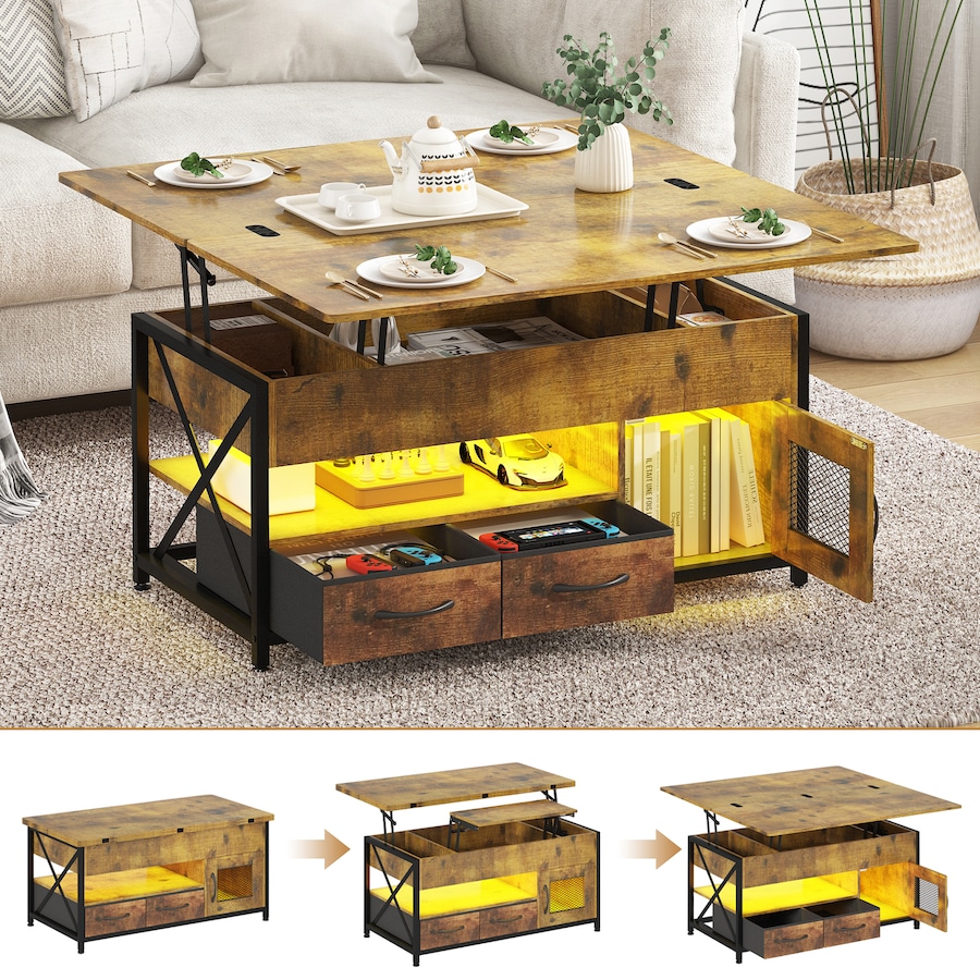 Advwin Display Buy Advwin 4-in-1 LED Lift Top Coffee Table w/ Hidden Compartment ...