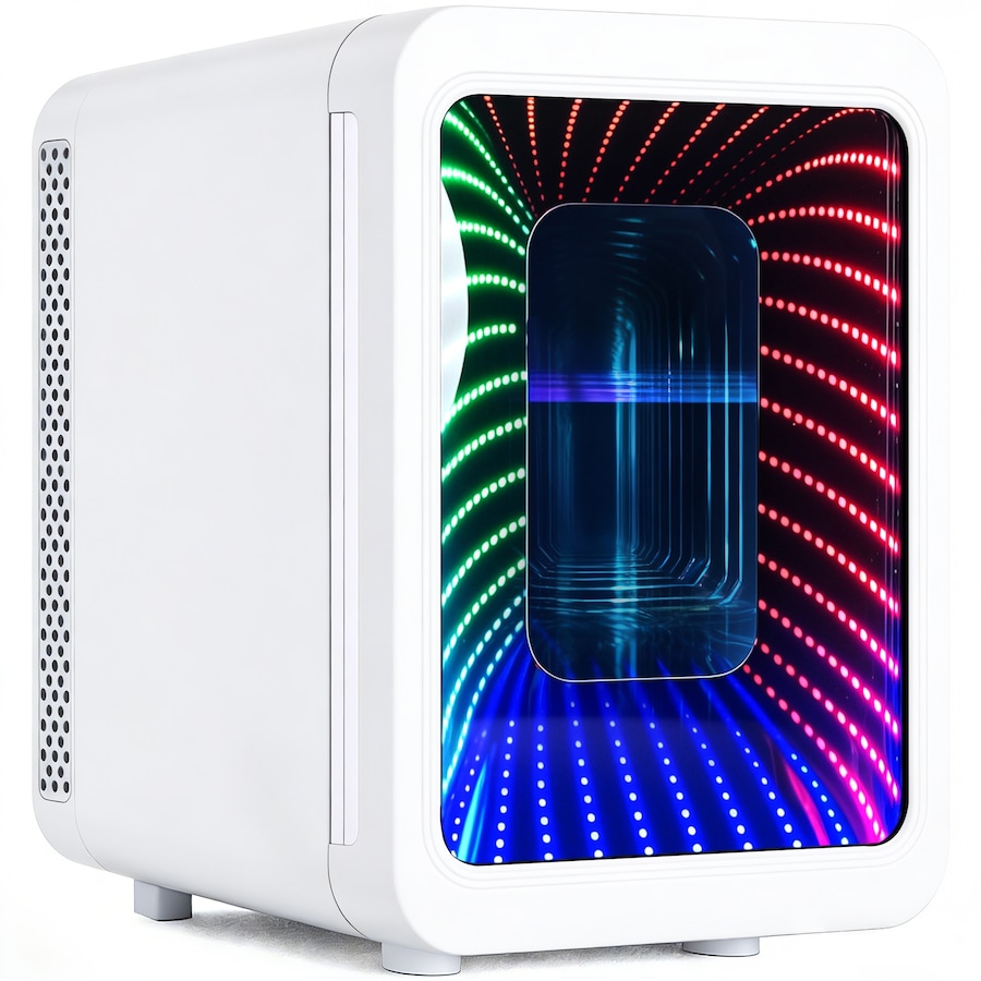 Advwin 4 Liter/6 Cans Mini Fridge With LED Light, AC/DC Portable Cooler and Warmer Gaming mini fridge for Bedroom, Office, Gaming room and Car (White)
