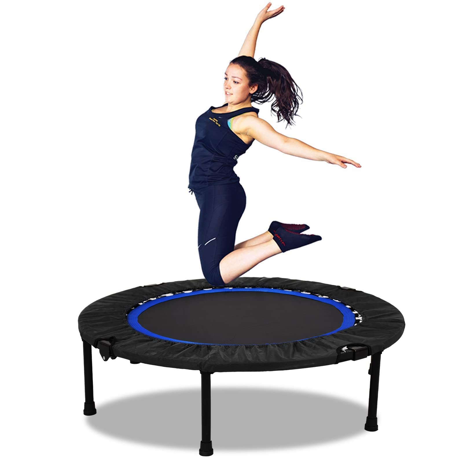 40" Mini Trampoline Stable Exercise Rebounder for Adult and Children Indoor Outdoor, Blue & Black