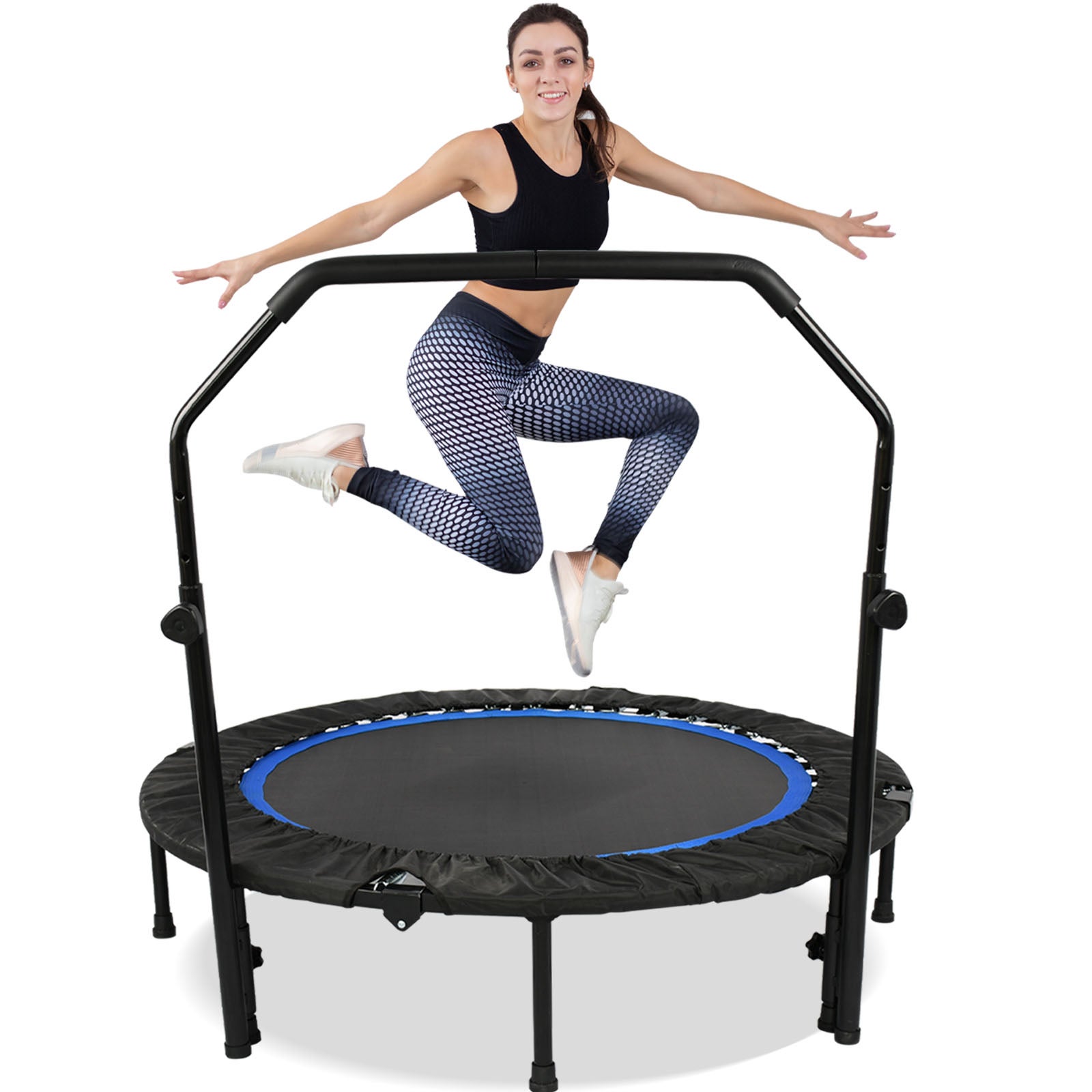 48" Foldable Trampoline with Adjustable Handle, Fitness Jump Trampoline