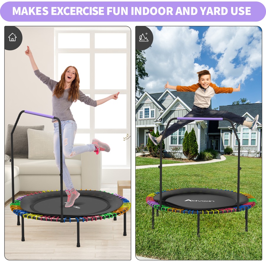 Advwin 48" Mini Trampoline Rebounder Foldable Fitness Trampoline for Adults and Kids Max Load 150kg