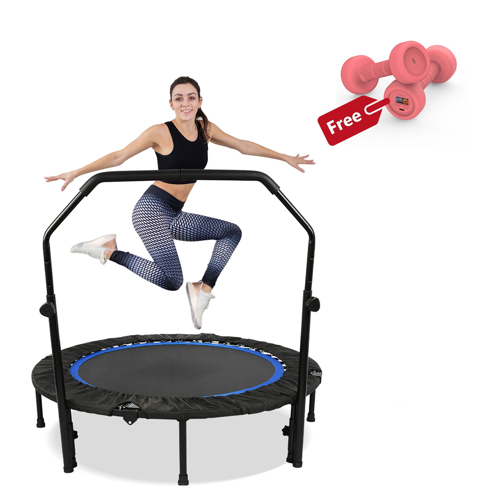 Advwin 48" Mini Trampoline Rebounder Max Load 200KG with Anti-Slip Dumbbell Australia