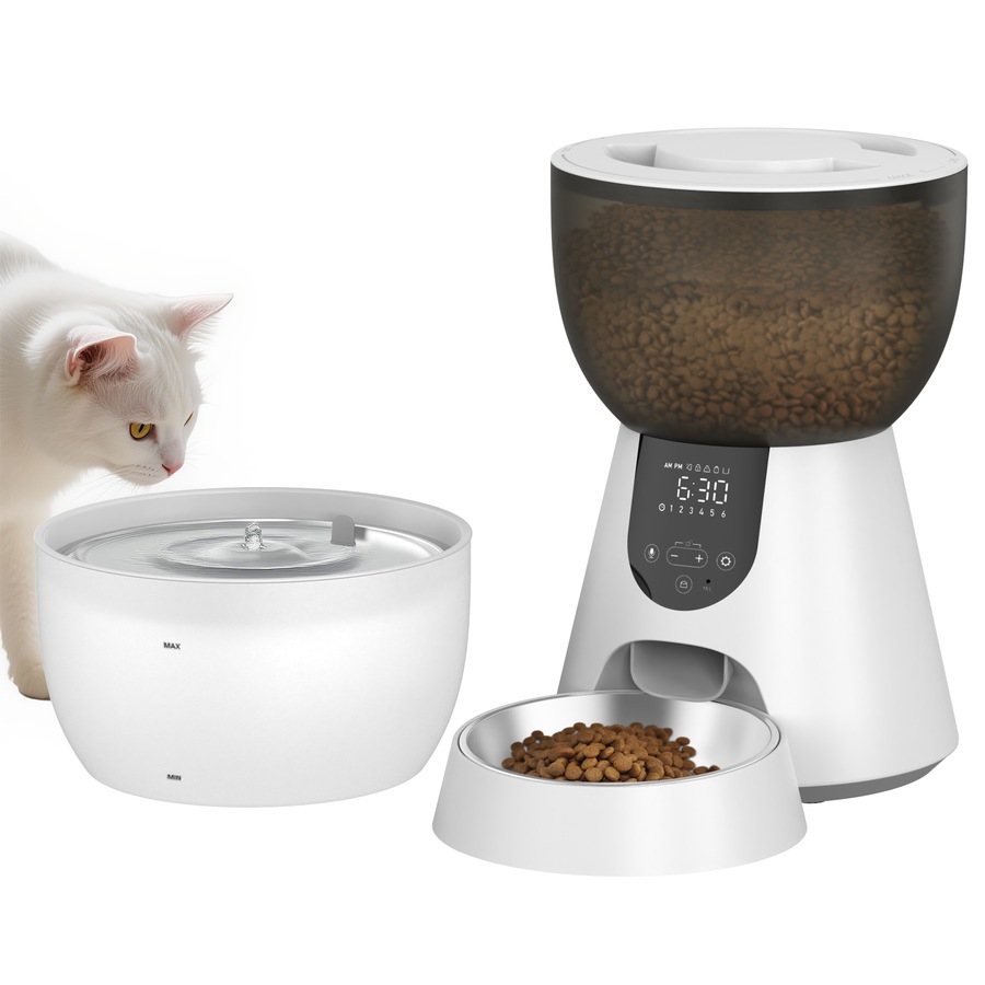 Advwin 4L Automatic Pet Feeder and 3L Water Fountain Timed Pet Food Dispenser