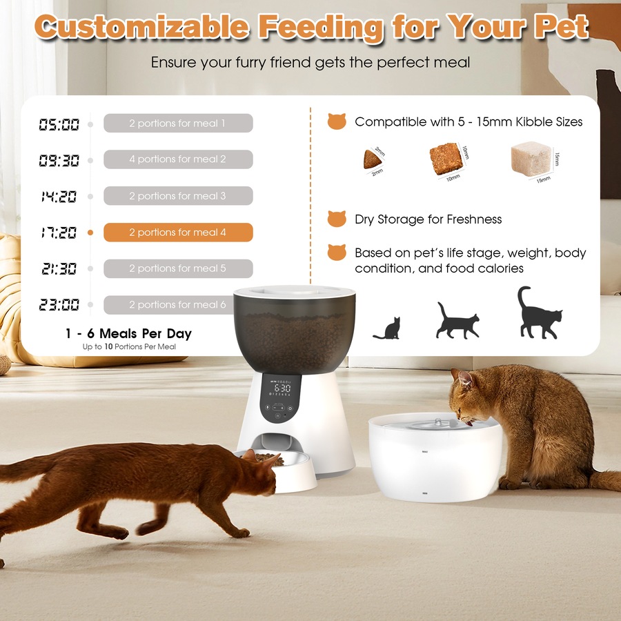 Advwin 4L Automatic Pet Feeder and 3L Water Fountain Timed Pet Food Dispenser