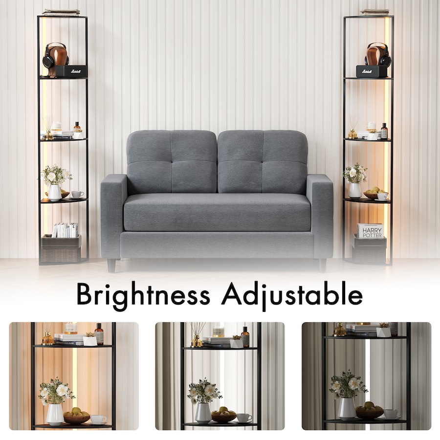 Advwin 5 tier LED Corner Bookshelf 162.5cm Standing Storage Display Shelf Stand Floor Lamps Black