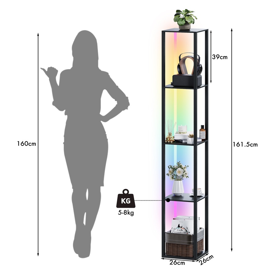 Buy Advwin 5-Tier LED Floor Lamp Corner Shelf Display Bookcase Storage ...