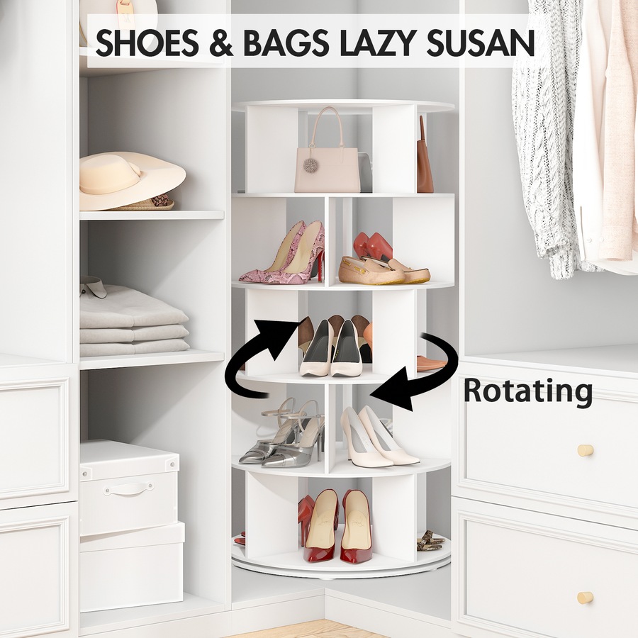 Advwin 5 Tier Rotating Shoe Rack Tower Revolving 360 Shoe Storage Bag Display Stand Handbag Organizer