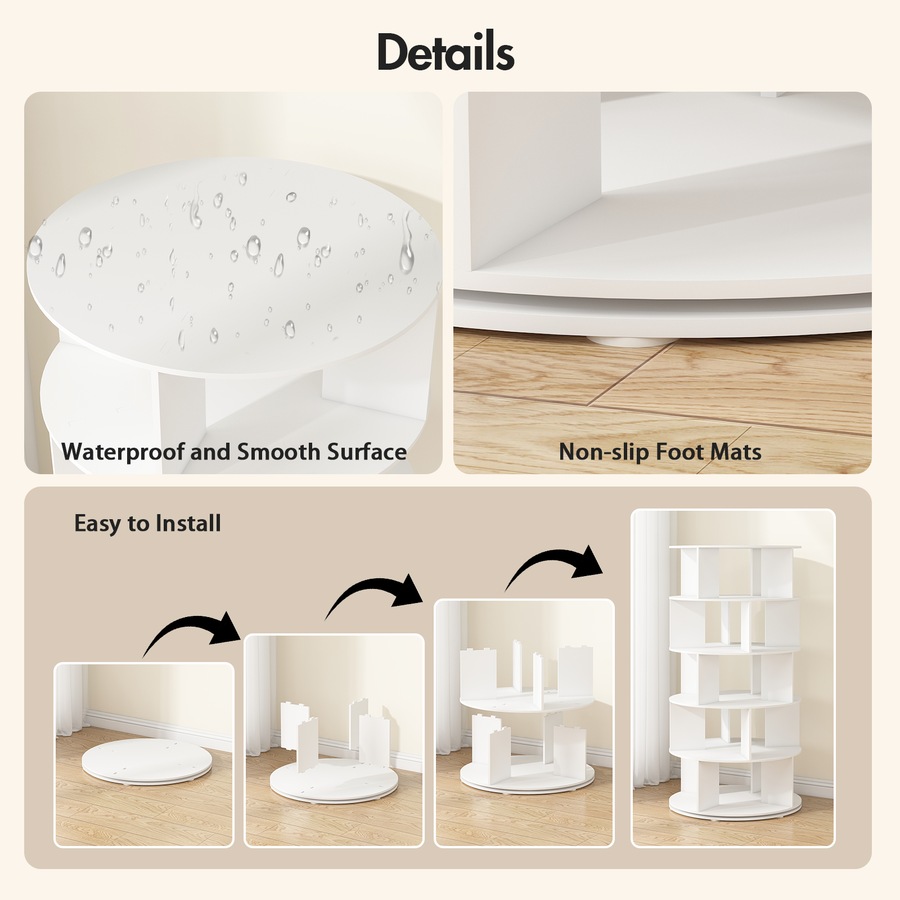 Advwin 5 Tier Rotating Shoe Rack Tower Revolving 360 Shoe Storage Bag Display Stand Handbag Organizer