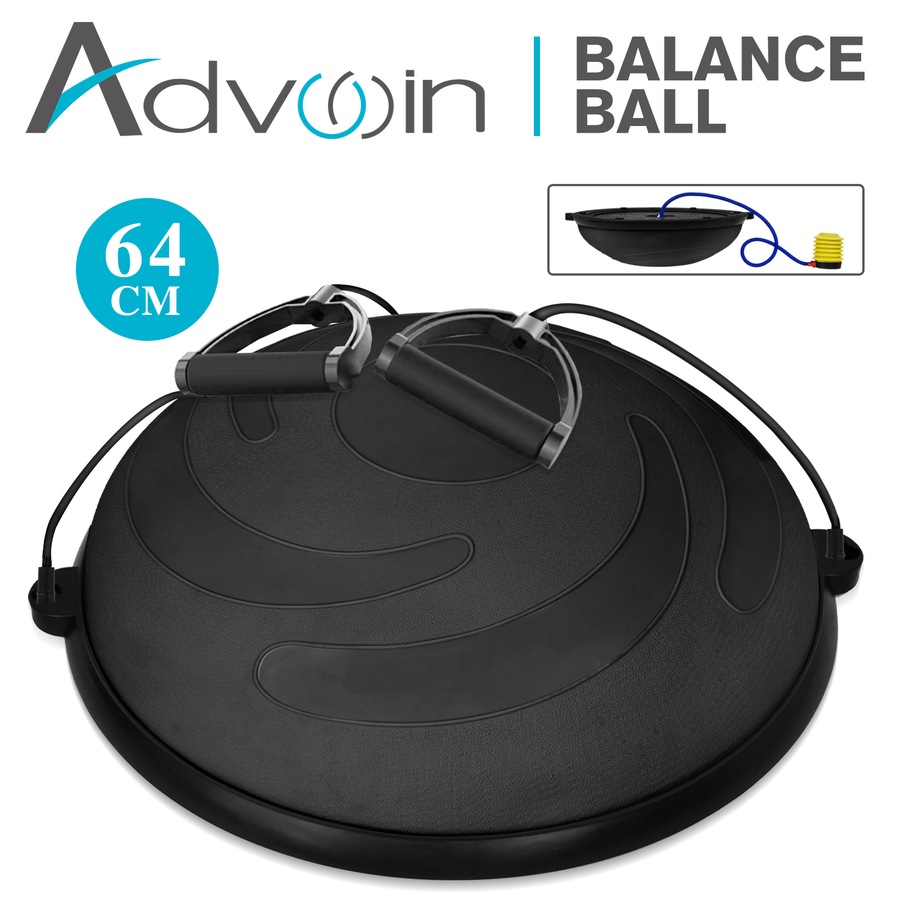 ADVWIN 64cm Balance Trainer, Black Half Stability Ball with Pump & Resistance Bands 150kg Max Load