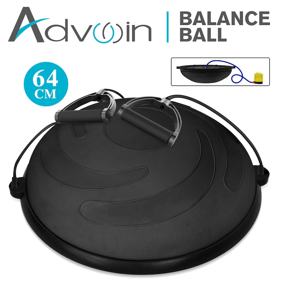 ADVWIN 64cm Balance Trainer, Black Half Stability Ball with Pump & Resistance Bands 150kg Max Load