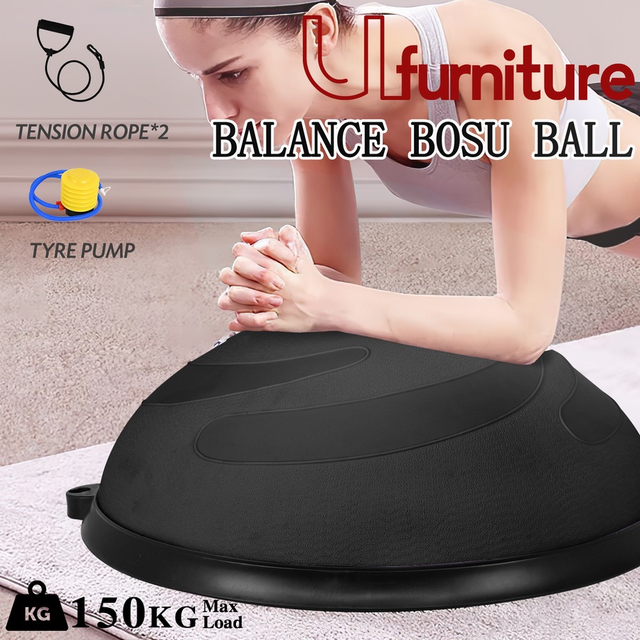 ADVWIN 64cm Balance Trainer, Black Half Stability Ball with Pump & Resistance Bands 150kg Max Load