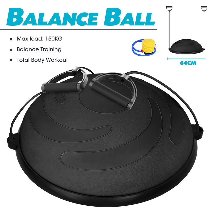 ADVWIN 64cm Balance Trainer, Black Half Stability Ball with Pump & Resistance Bands 150kg Max Load